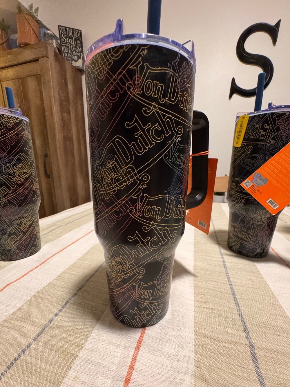 Von Dutch Black Tumbler with Purple Lid and Multicolor Logo 40OZ